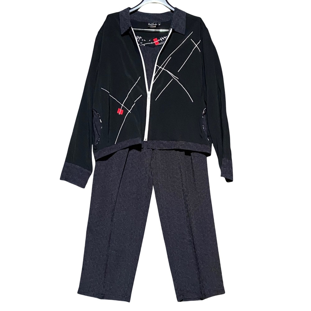 VTG K.d. Spring Women's 2 Piece Set Jacket Pants M Black Abstract Art to Wear